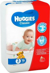 Подгузники, Huggies (Хаггис) 4-9 кг р. 3 №16 классик миди